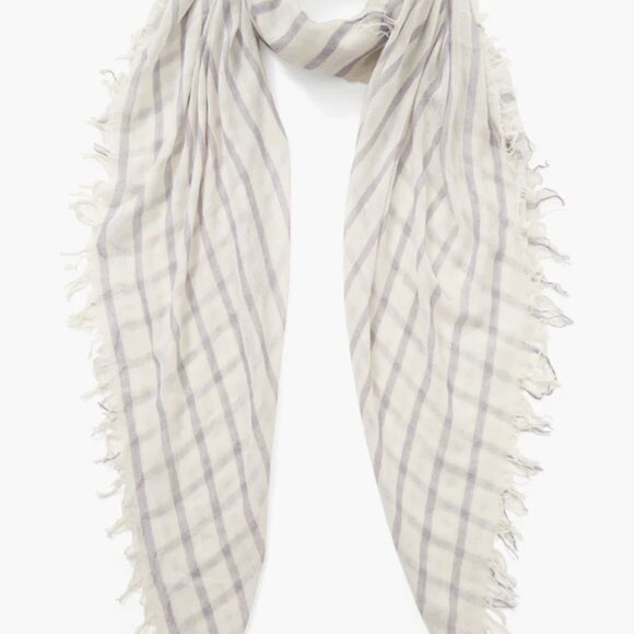 Chan Luu Stripe Cashmere & Silk Scarf- estate blue – Rococo CHAN LUU C/S Brush Stroke Check Scarf In Estate Blue - Cashmere & Silk